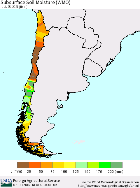 Chile Subsurface Soil Moisture (WMO) Thematic Map For 7/19/2021 - 7/25/2021