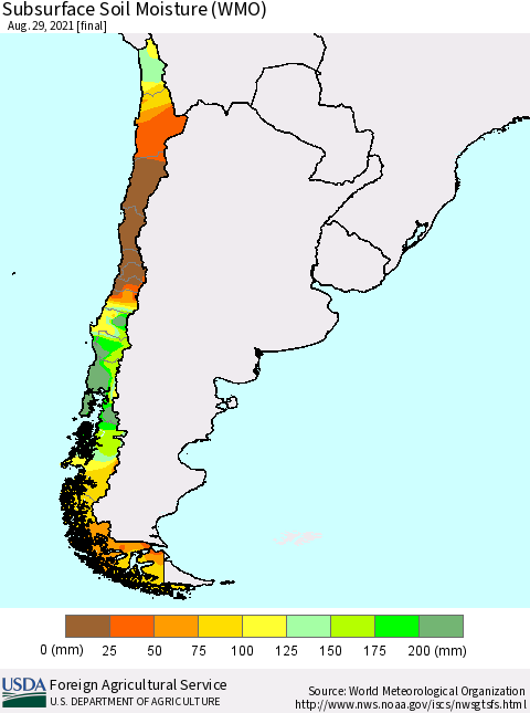 Chile Subsurface Soil Moisture (WMO) Thematic Map For 8/23/2021 - 8/29/2021