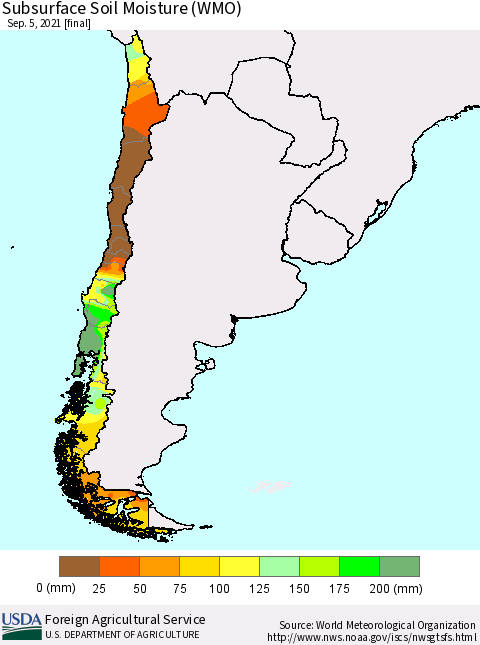 Chile Subsurface Soil Moisture (WMO) Thematic Map For 8/30/2021 - 9/5/2021