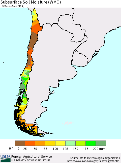 Chile Subsurface Soil Moisture (WMO) Thematic Map For 9/13/2021 - 9/19/2021