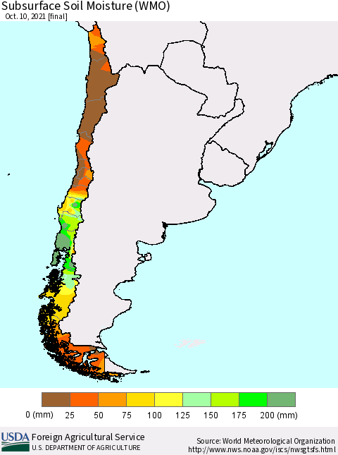 Chile Subsurface Soil Moisture (WMO) Thematic Map For 10/4/2021 - 10/10/2021