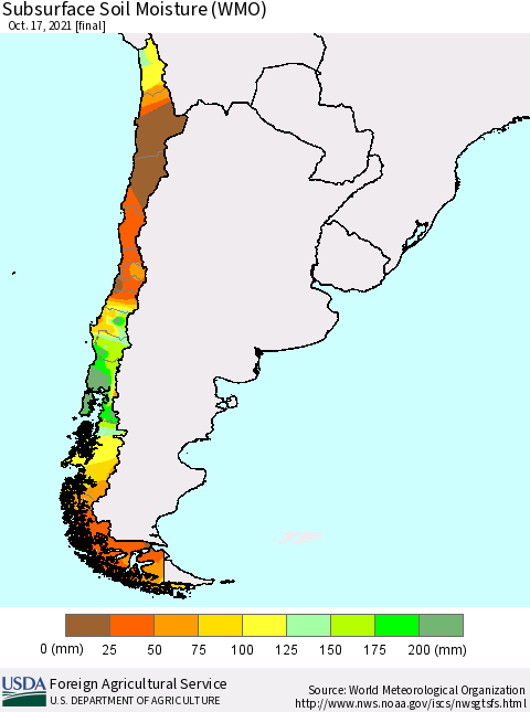 Chile Subsurface Soil Moisture (WMO) Thematic Map For 10/11/2021 - 10/17/2021