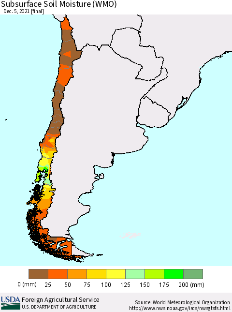 Chile Subsurface Soil Moisture (WMO) Thematic Map For 11/29/2021 - 12/5/2021
