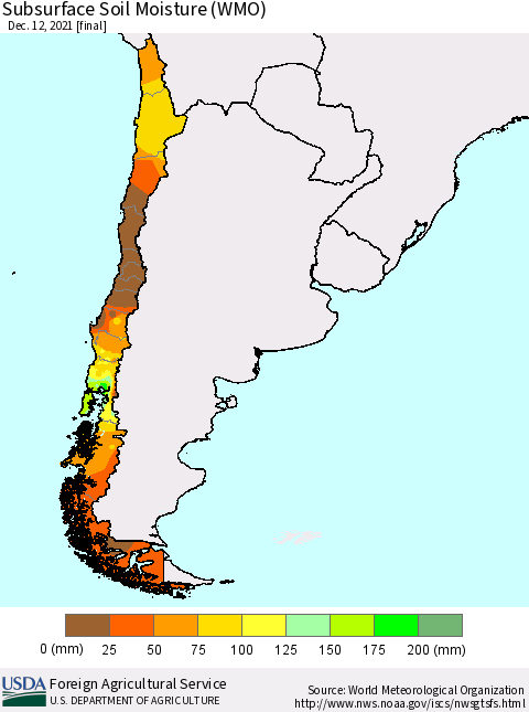 Chile Subsurface Soil Moisture (WMO) Thematic Map For 12/6/2021 - 12/12/2021