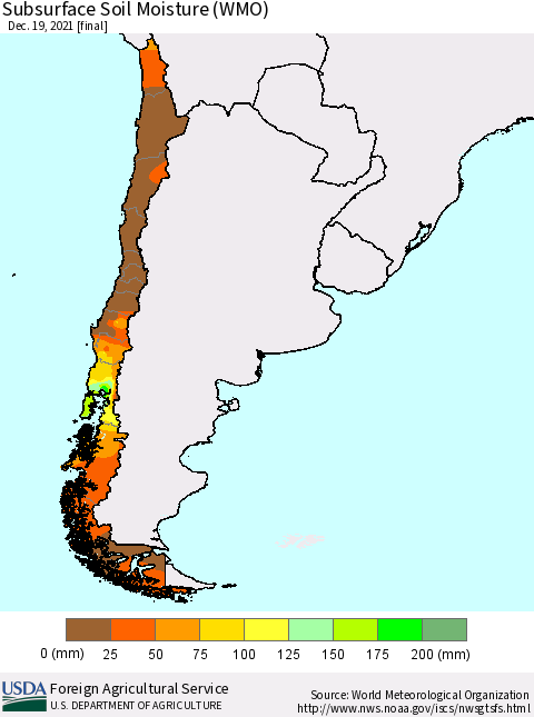 Chile Subsurface Soil Moisture (WMO) Thematic Map For 12/13/2021 - 12/19/2021