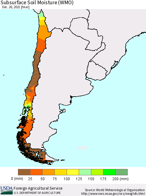 Chile Subsurface Soil Moisture (WMO) Thematic Map For 12/20/2021 - 12/26/2021