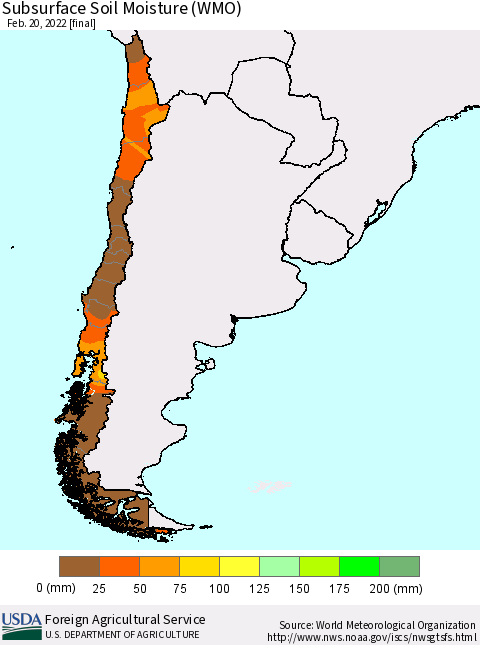 Chile Subsurface Soil Moisture (WMO) Thematic Map For 2/14/2022 - 2/20/2022