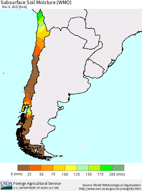 Chile Subsurface Soil Moisture (WMO) Thematic Map For 2/28/2022 - 3/6/2022