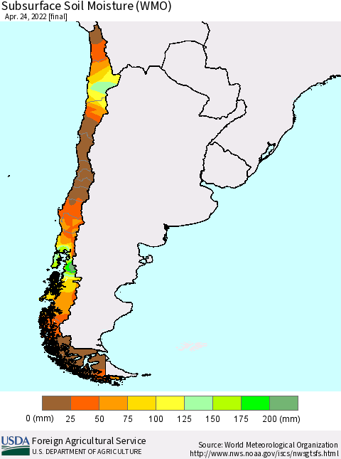 Chile Subsurface Soil Moisture (WMO) Thematic Map For 4/18/2022 - 4/24/2022