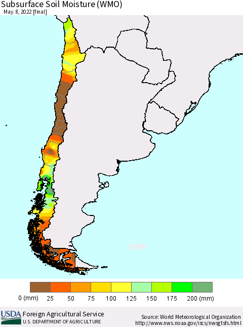 Chile Subsurface Soil Moisture (WMO) Thematic Map For 5/2/2022 - 5/8/2022