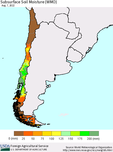 Chile Subsurface Soil Moisture (WMO) Thematic Map For 8/1/2022 - 8/7/2022