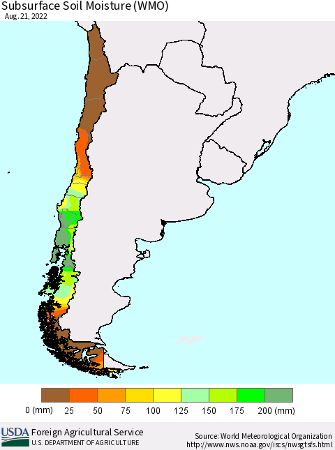 Chile Subsurface Soil Moisture (WMO) Thematic Map For 8/15/2022 - 8/21/2022