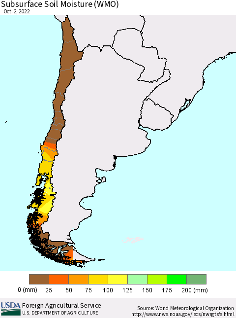 Chile Subsurface Soil Moisture (WMO) Thematic Map For 9/26/2022 - 10/2/2022