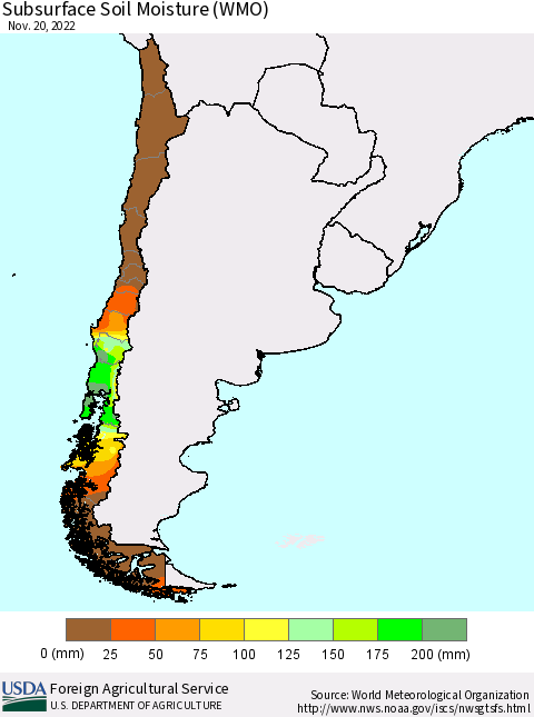 Chile Subsurface Soil Moisture (WMO) Thematic Map For 11/14/2022 - 11/20/2022