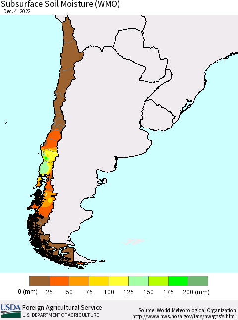 Chile Subsurface Soil Moisture (WMO) Thematic Map For 11/28/2022 - 12/4/2022