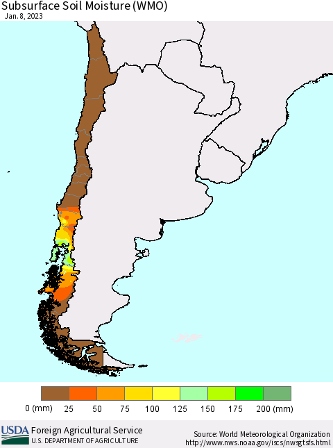 Chile Subsurface Soil Moisture (WMO) Thematic Map For 1/2/2023 - 1/8/2023