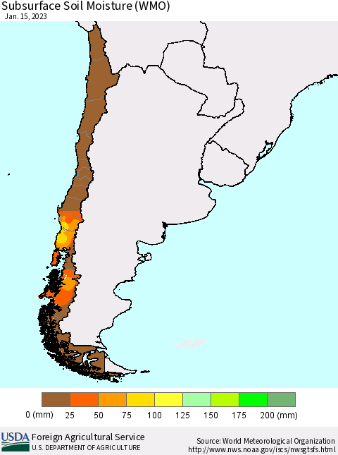 Chile Subsurface Soil Moisture (WMO) Thematic Map For 1/9/2023 - 1/15/2023