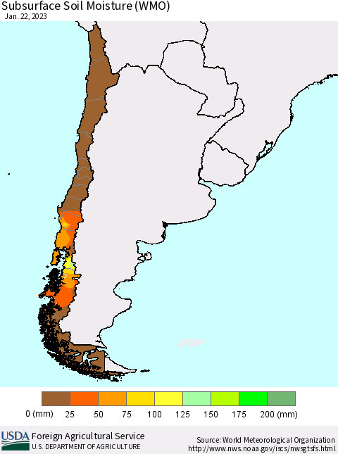 Chile Subsurface Soil Moisture (WMO) Thematic Map For 1/16/2023 - 1/22/2023