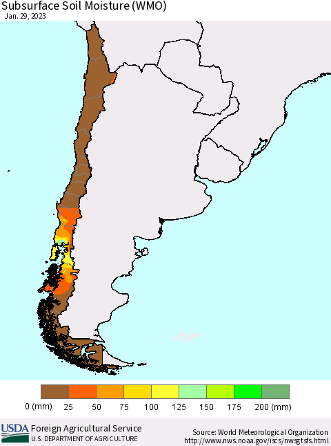 Chile Subsurface Soil Moisture (WMO) Thematic Map For 1/23/2023 - 1/29/2023