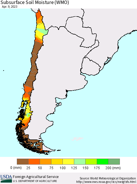 Chile Subsurface Soil Moisture (WMO) Thematic Map For 4/3/2023 - 4/9/2023