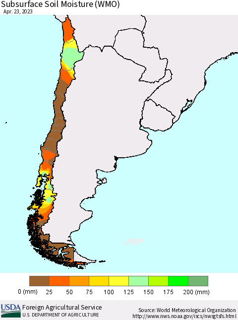 Chile Subsurface Soil Moisture (WMO) Thematic Map For 4/17/2023 - 4/23/2023