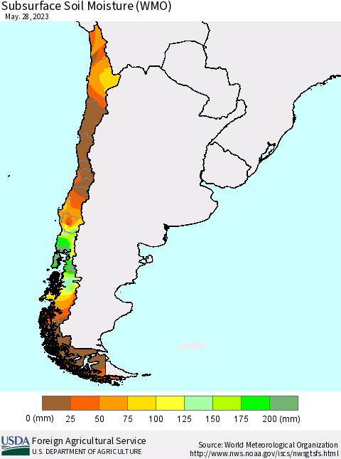 Chile Subsurface Soil Moisture (WMO) Thematic Map For 5/22/2023 - 5/28/2023