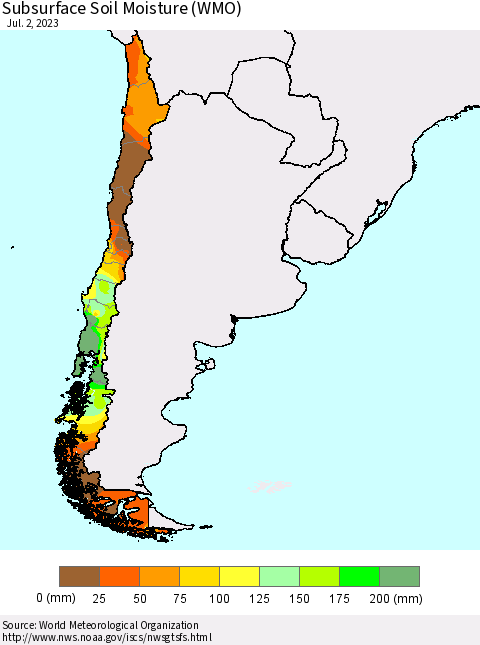 Chile Subsurface Soil Moisture (WMO) Thematic Map For 6/26/2023 - 7/2/2023