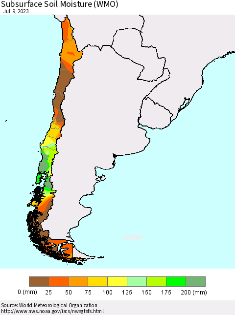 Chile Subsurface Soil Moisture (WMO) Thematic Map For 7/3/2023 - 7/9/2023