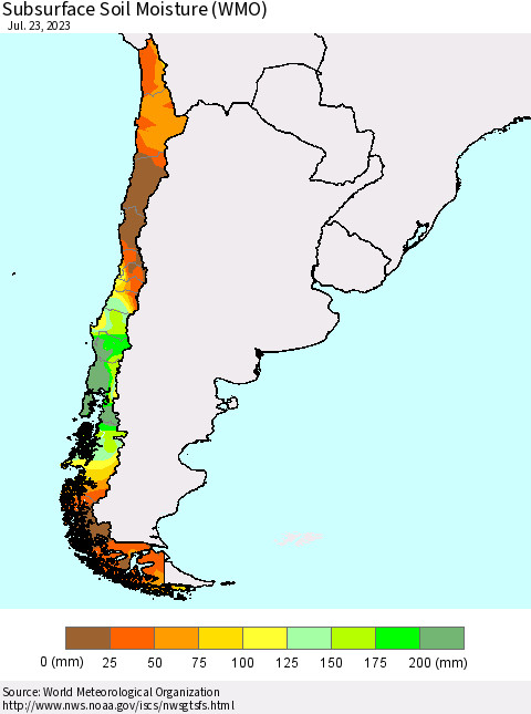 Chile Subsurface Soil Moisture (WMO) Thematic Map For 7/17/2023 - 7/23/2023