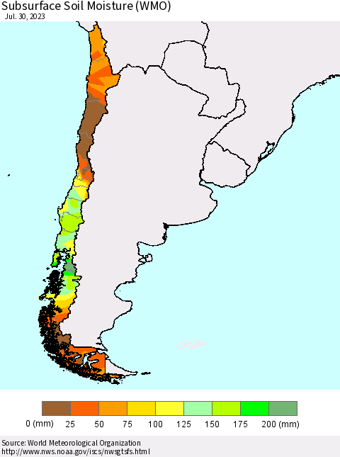 Chile Subsurface Soil Moisture (WMO) Thematic Map For 7/24/2023 - 7/30/2023