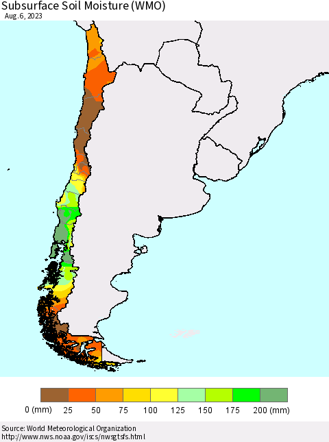 Chile Subsurface Soil Moisture (WMO) Thematic Map For 7/31/2023 - 8/6/2023