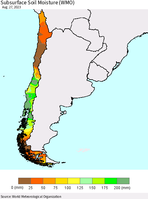 Chile Subsurface Soil Moisture (WMO) Thematic Map For 8/21/2023 - 8/27/2023