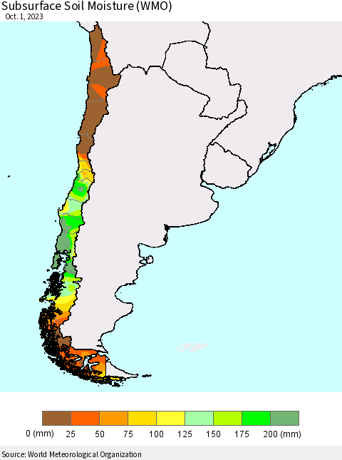Chile Subsurface Soil Moisture (WMO) Thematic Map For 9/25/2023 - 10/1/2023