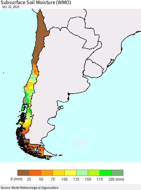 Chile Subsurface Soil Moisture (WMO) Thematic Map For 10/16/2023 - 10/22/2023