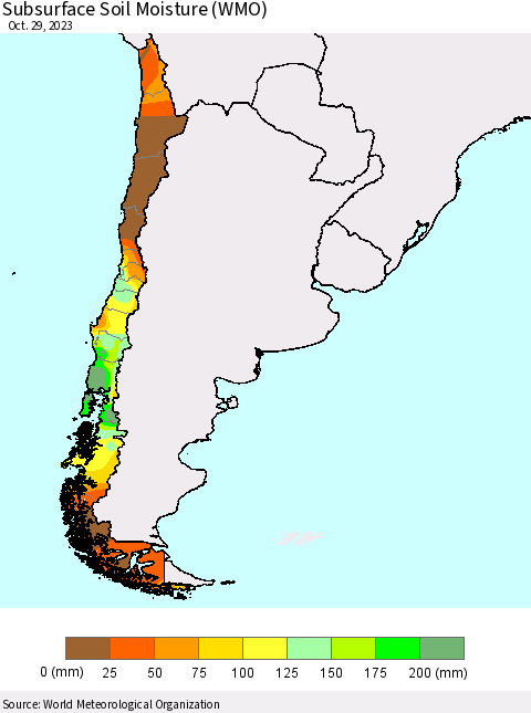 Chile Subsurface Soil Moisture (WMO) Thematic Map For 10/23/2023 - 10/29/2023