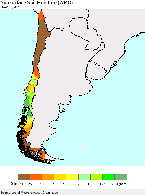 Chile Subsurface Soil Moisture (WMO) Thematic Map For 11/13/2023 - 11/19/2023