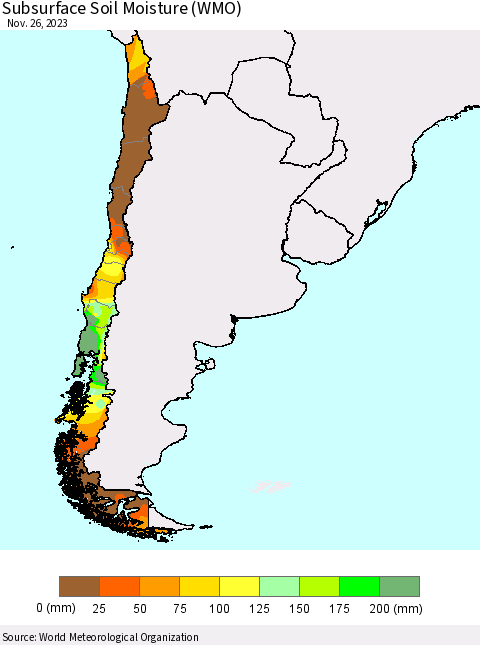 Chile Subsurface Soil Moisture (WMO) Thematic Map For 11/20/2023 - 11/26/2023