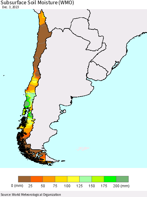 Chile Subsurface Soil Moisture (WMO) Thematic Map For 11/27/2023 - 12/3/2023