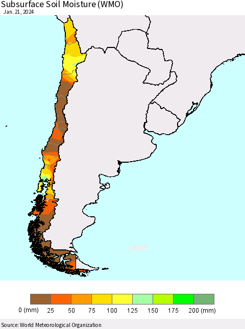 Chile Subsurface Soil Moisture (WMO) Thematic Map For 1/15/2024 - 1/21/2024