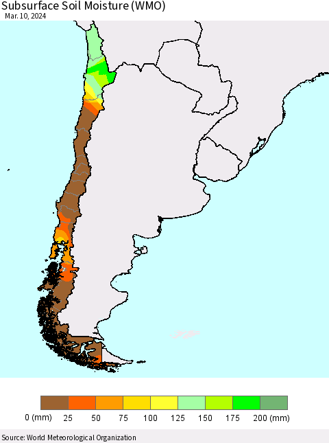 Chile Subsurface Soil Moisture (WMO) Thematic Map For 3/4/2024 - 3/10/2024