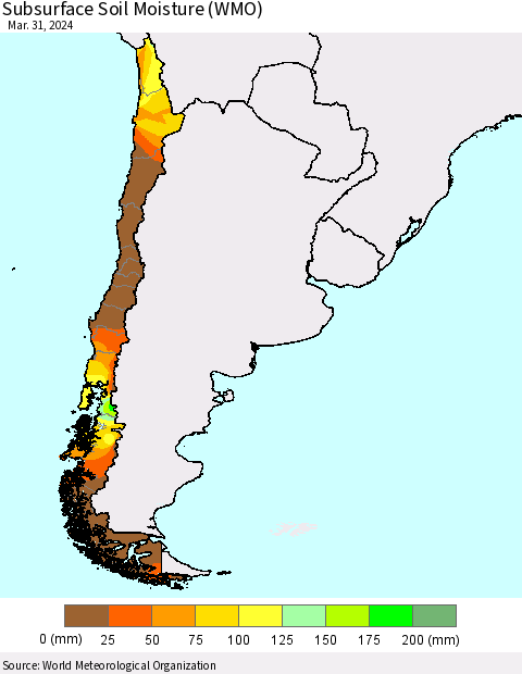 Chile Subsurface Soil Moisture (WMO) Thematic Map For 3/25/2024 - 3/31/2024