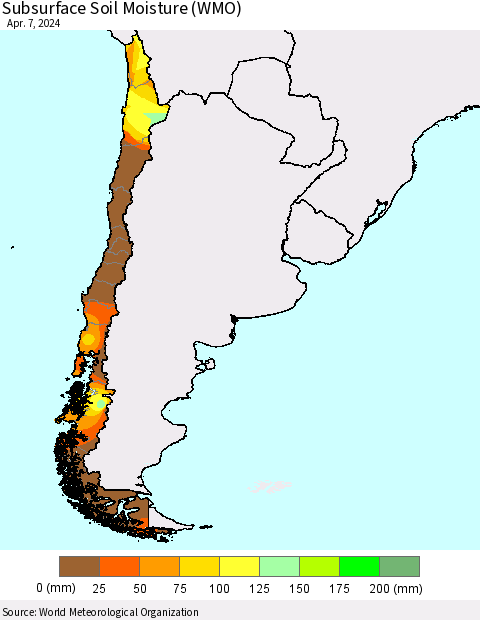 Chile Subsurface Soil Moisture (WMO) Thematic Map For 4/1/2024 - 4/7/2024