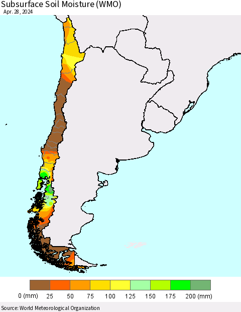 Chile Subsurface Soil Moisture (WMO) Thematic Map For 4/22/2024 - 4/28/2024