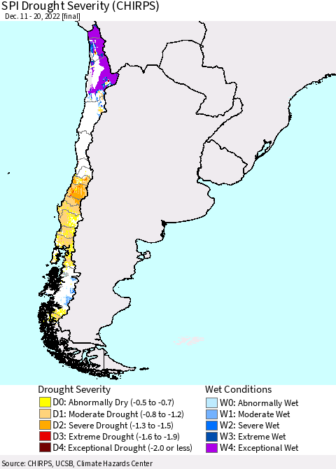 Chile SPI Drought Severity (CHIRPS) Thematic Map For 12/11/2022 - 12/20/2022