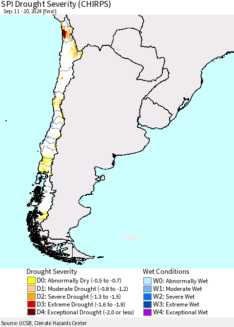 Chile SPI Drought Severity (CHIRPS) Thematic Map For 9/11/2024 - 9/20/2024