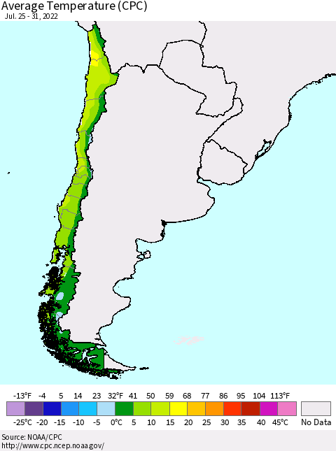 Chile Average Temperature (CPC) Thematic Map For 7/25/2022 - 7/31/2022