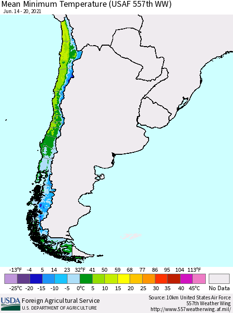 Chile Mean Minimum Temperature (USAF 557th WW) Thematic Map For 6/14/2021 - 6/20/2021
