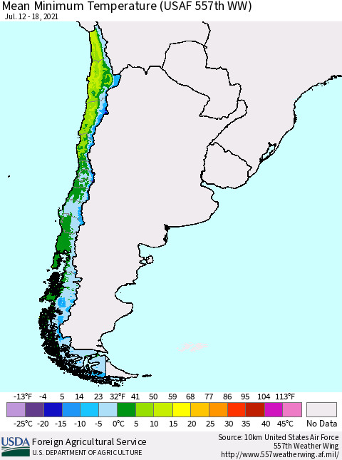 Chile Mean Minimum Temperature (USAF 557th WW) Thematic Map For 7/12/2021 - 7/18/2021