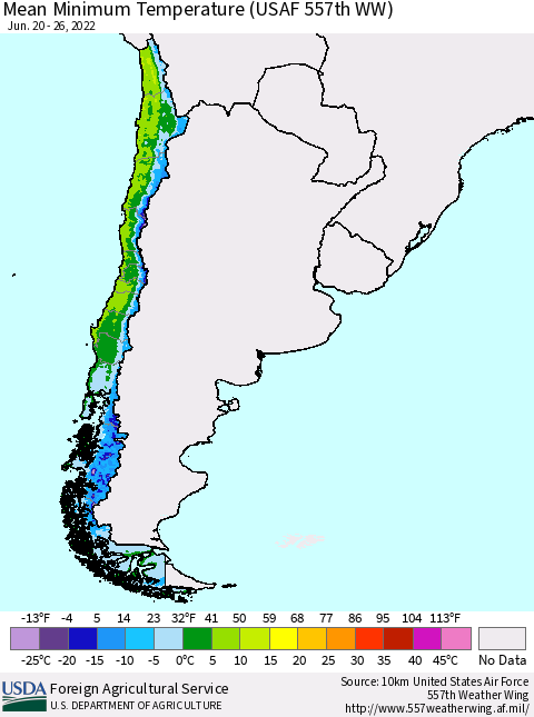 Chile Mean Minimum Temperature (USAF 557th WW) Thematic Map For 6/20/2022 - 6/26/2022