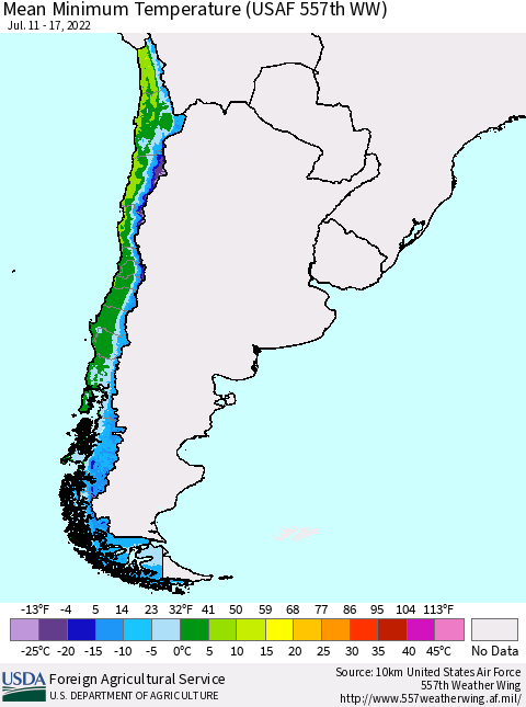 Chile Mean Minimum Temperature (USAF 557th WW) Thematic Map For 7/11/2022 - 7/17/2022